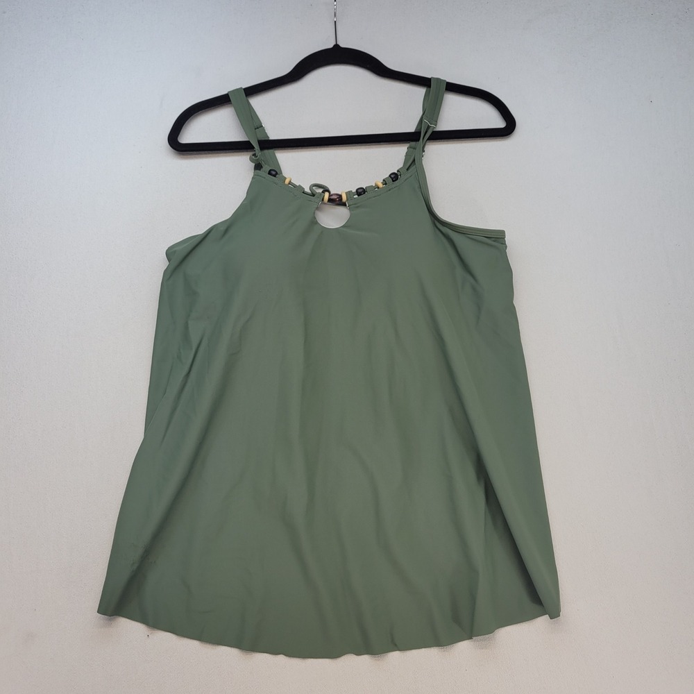 Bloomchic Tankini Swim Top Womens Size 10 Green Beaded Keyhole Adjustable